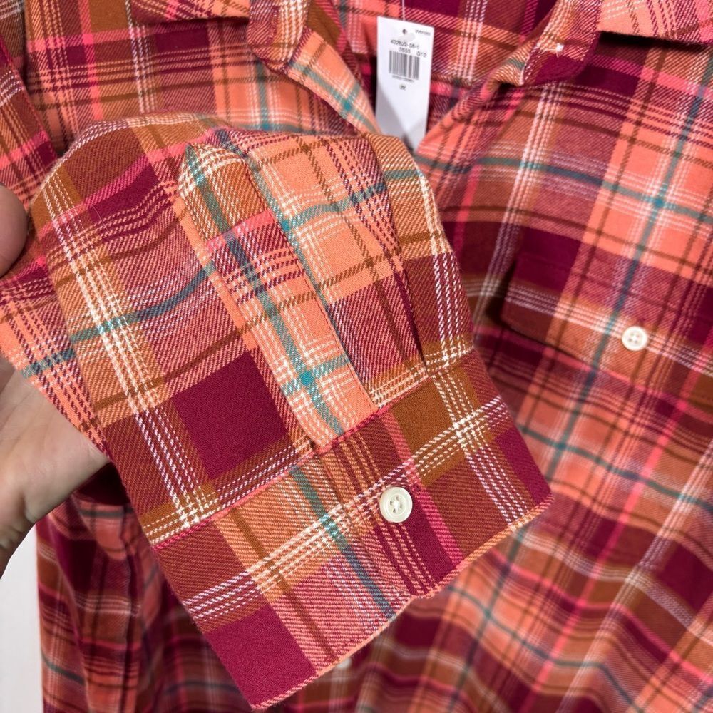 Old Navy Orange Red Long-Sleeve Tunic Boyfriend Plaid Flannel Shirt NWT 2X - Picture 11 of 16